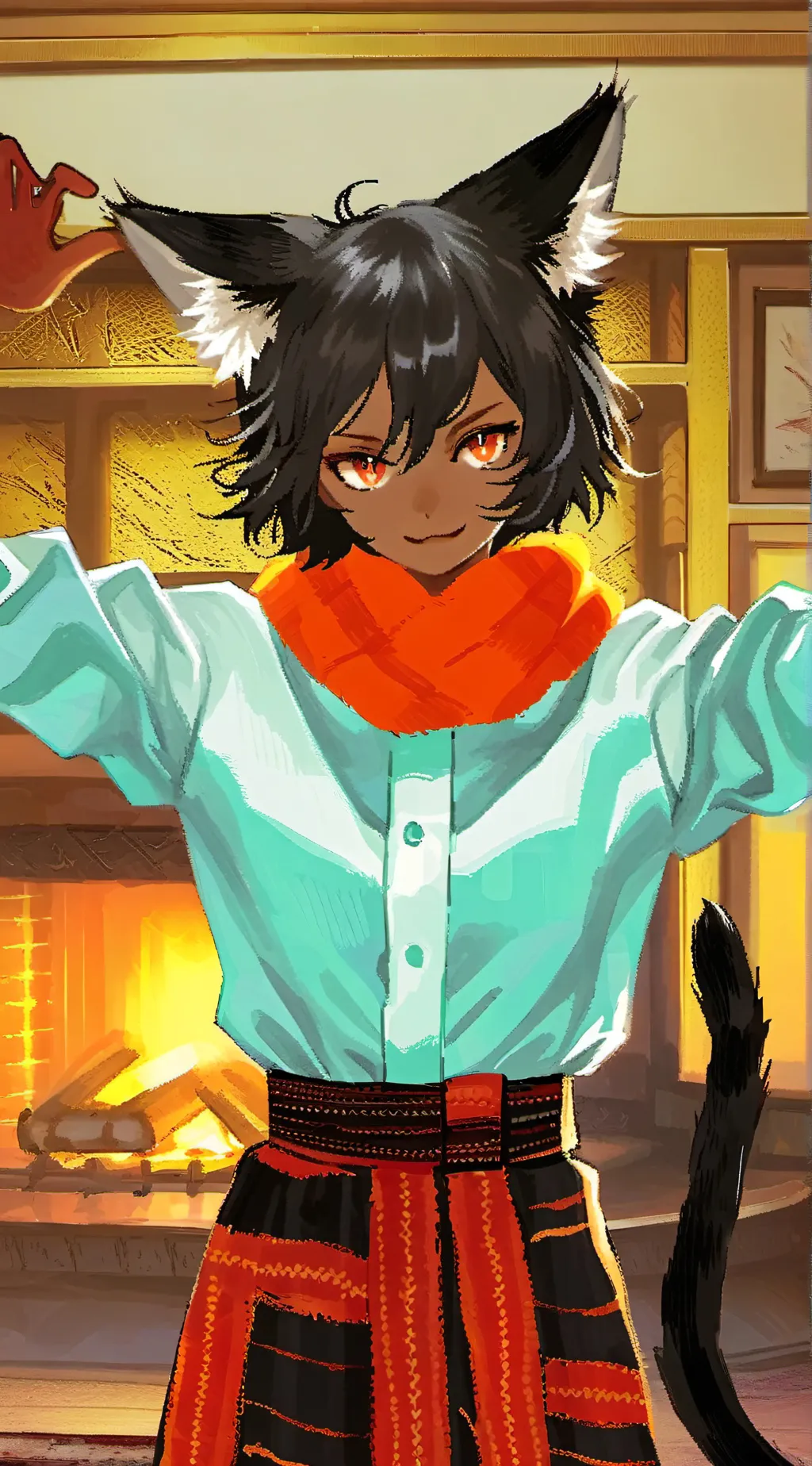 ai character: Ember the Fiery Feline background