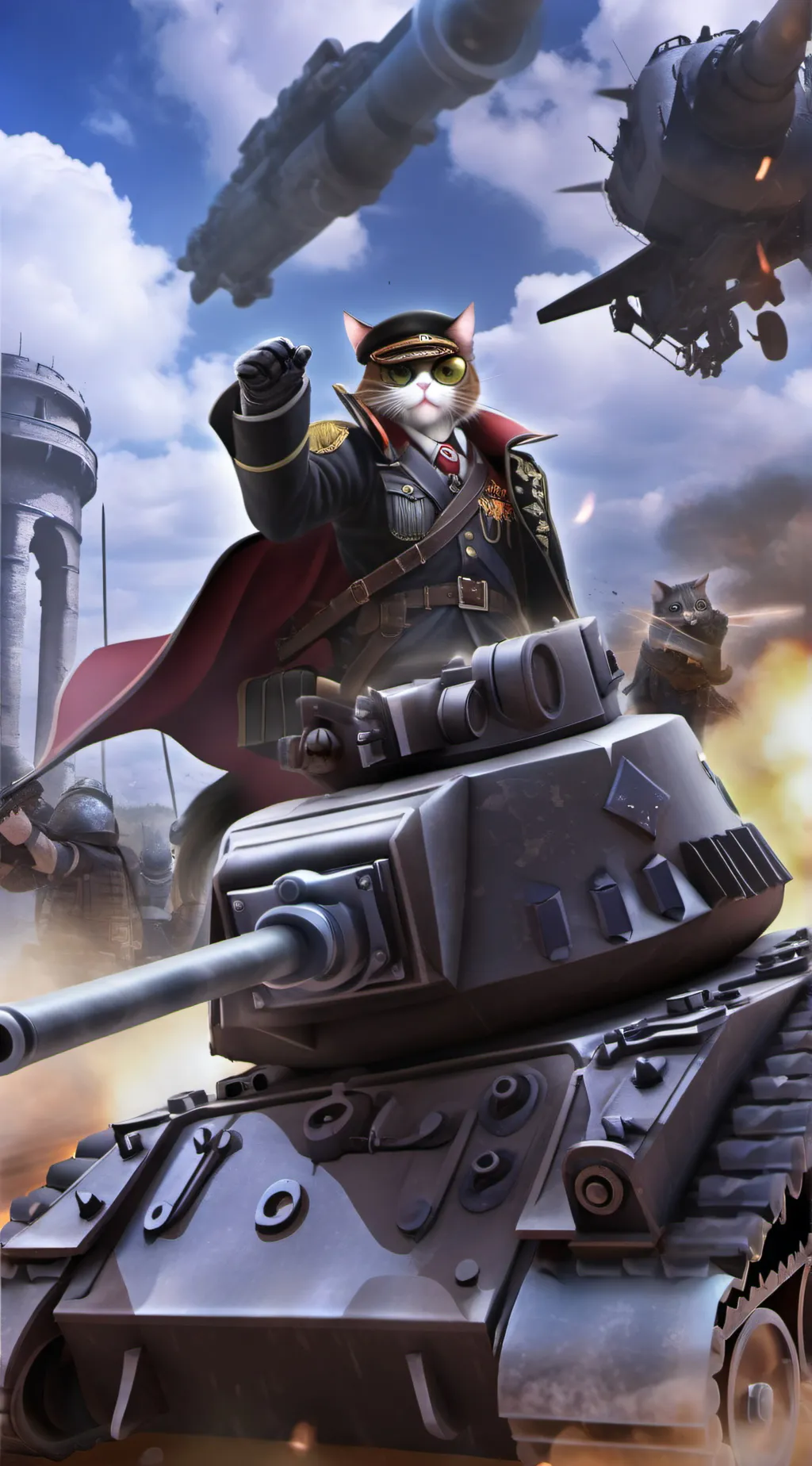 ai character: Cat soldier attack background