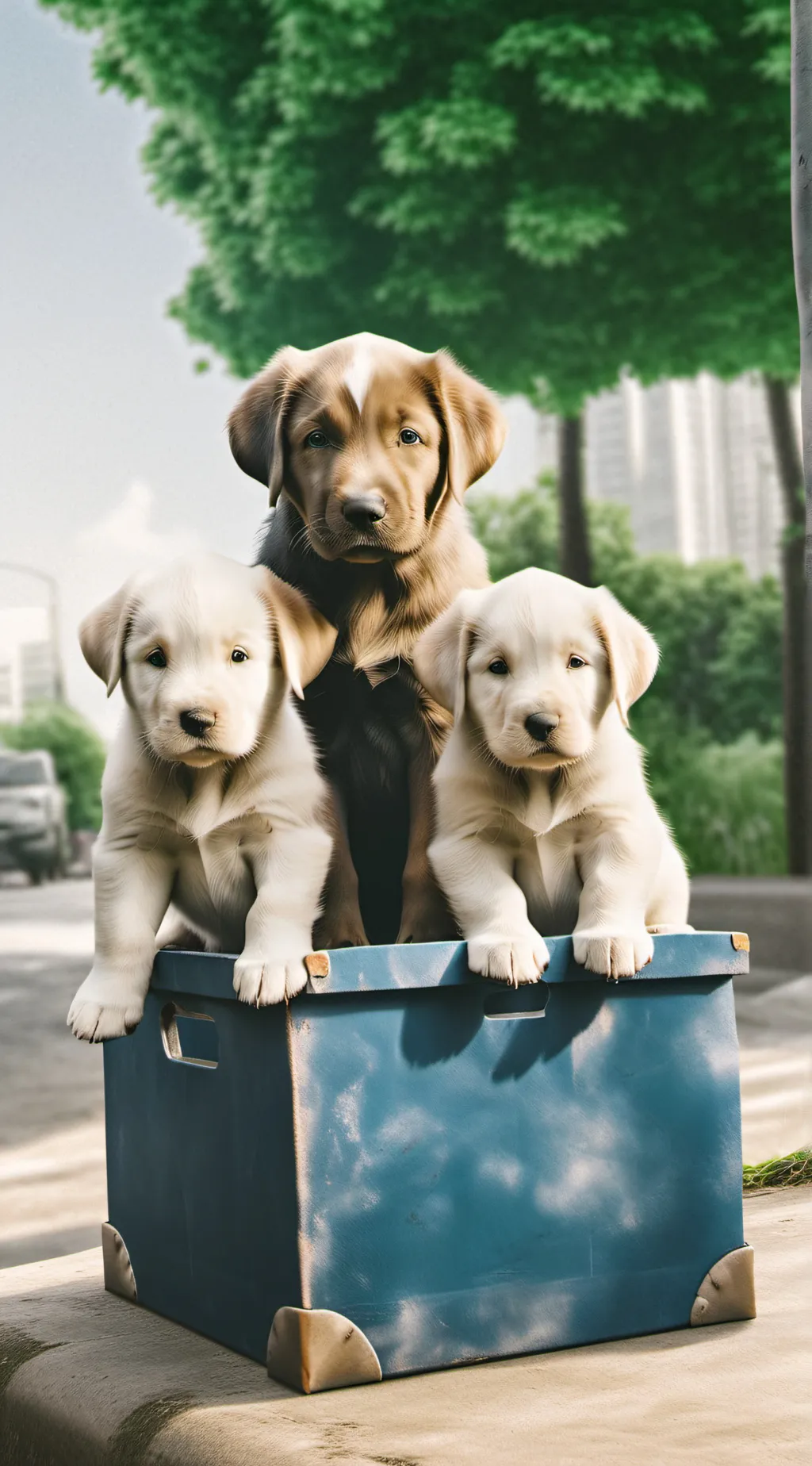 ai character: Mama dog w pups background