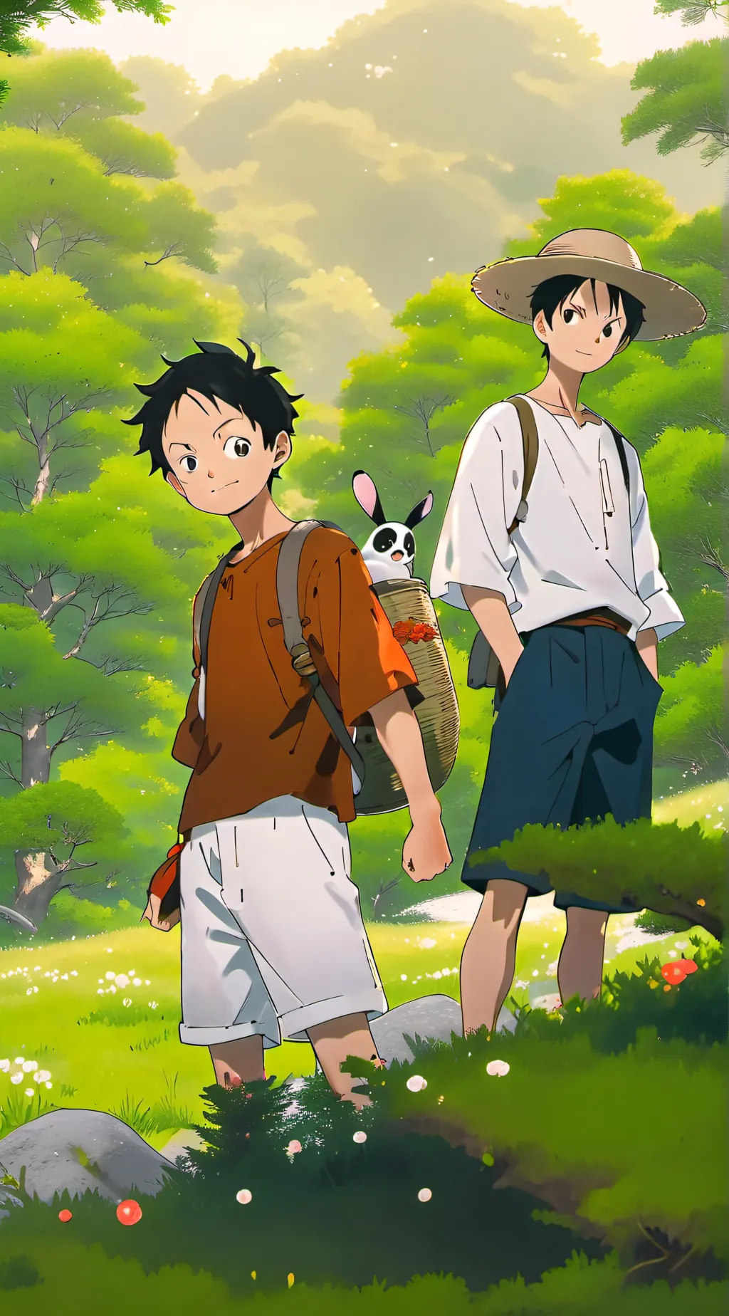 ai character: luffy ace and sobo background