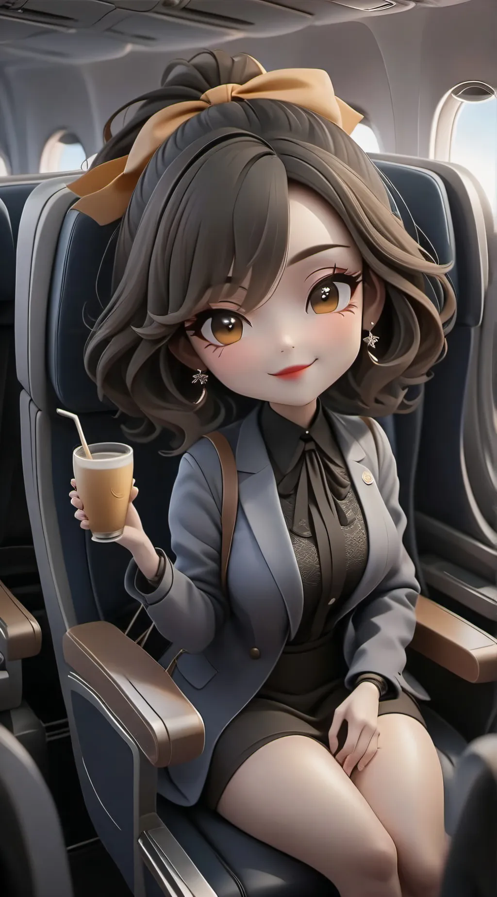 ai character: Karen en un avión background
