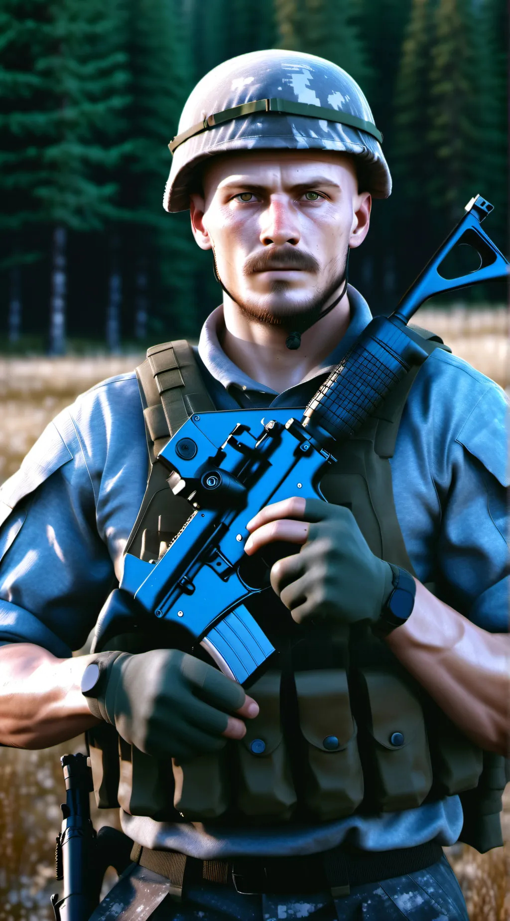 ai character: Ukrainian Soilder background