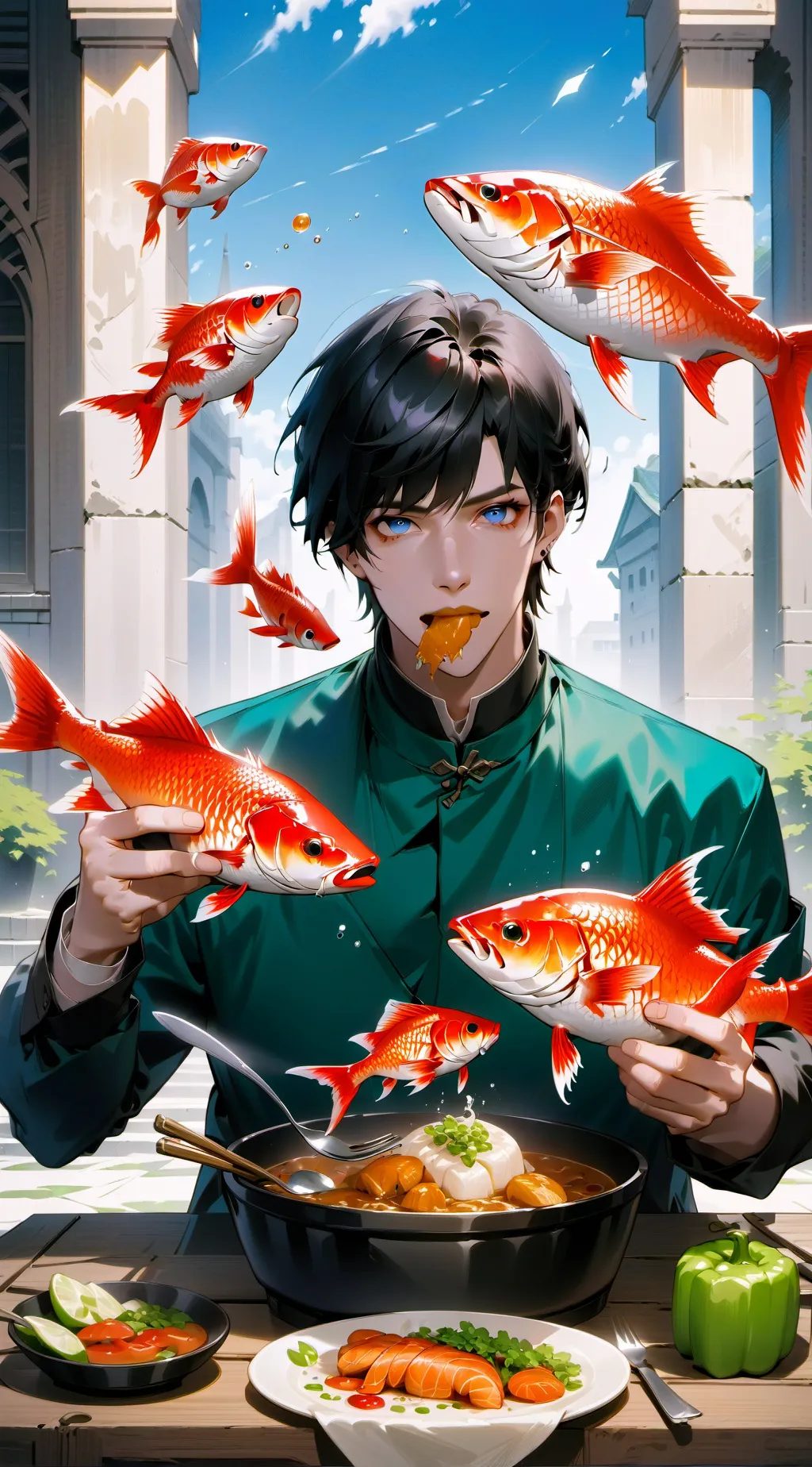 ai character: I ate a fish background