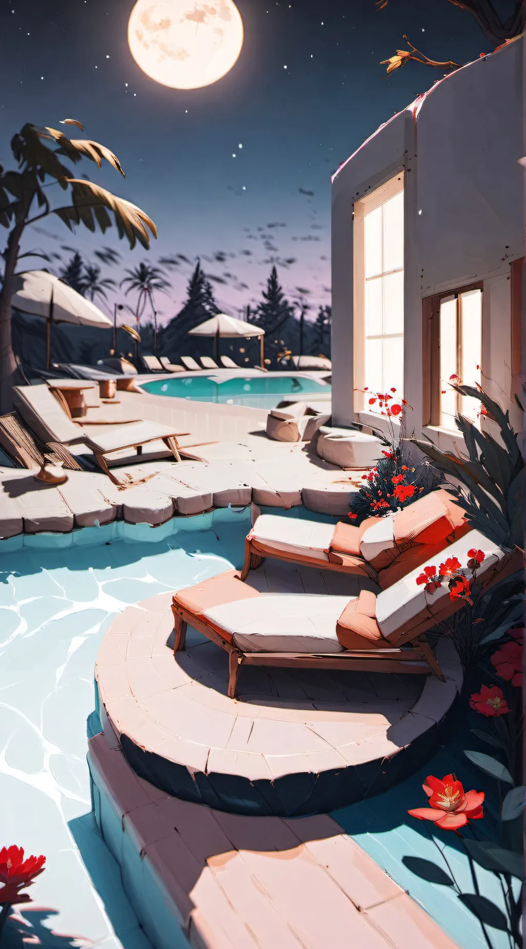 ai character: MHA swimming night background