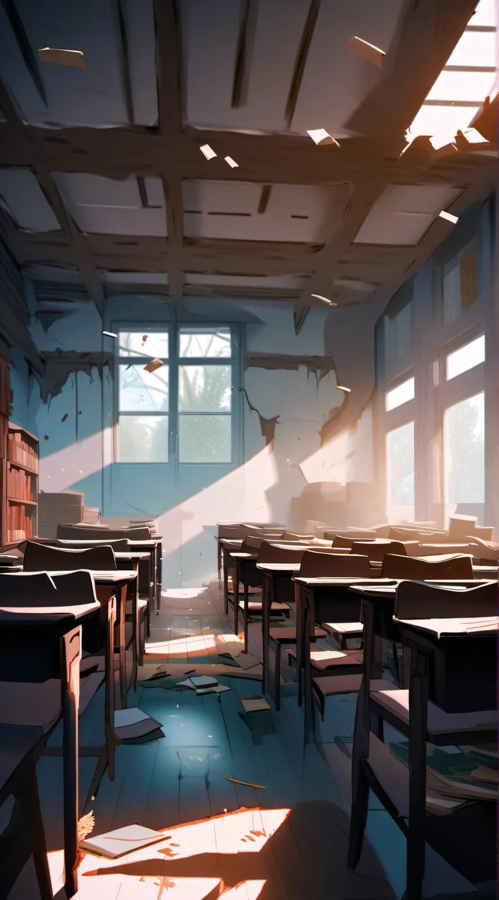 ai character: abandoned school background