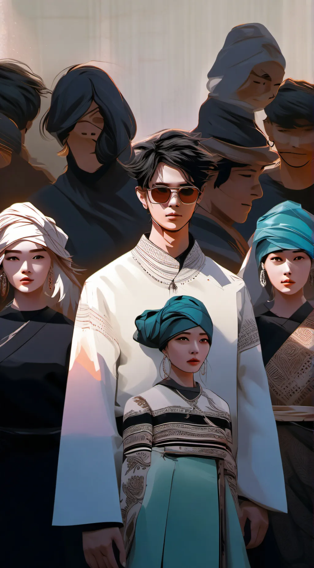 ai character: 25 people  background