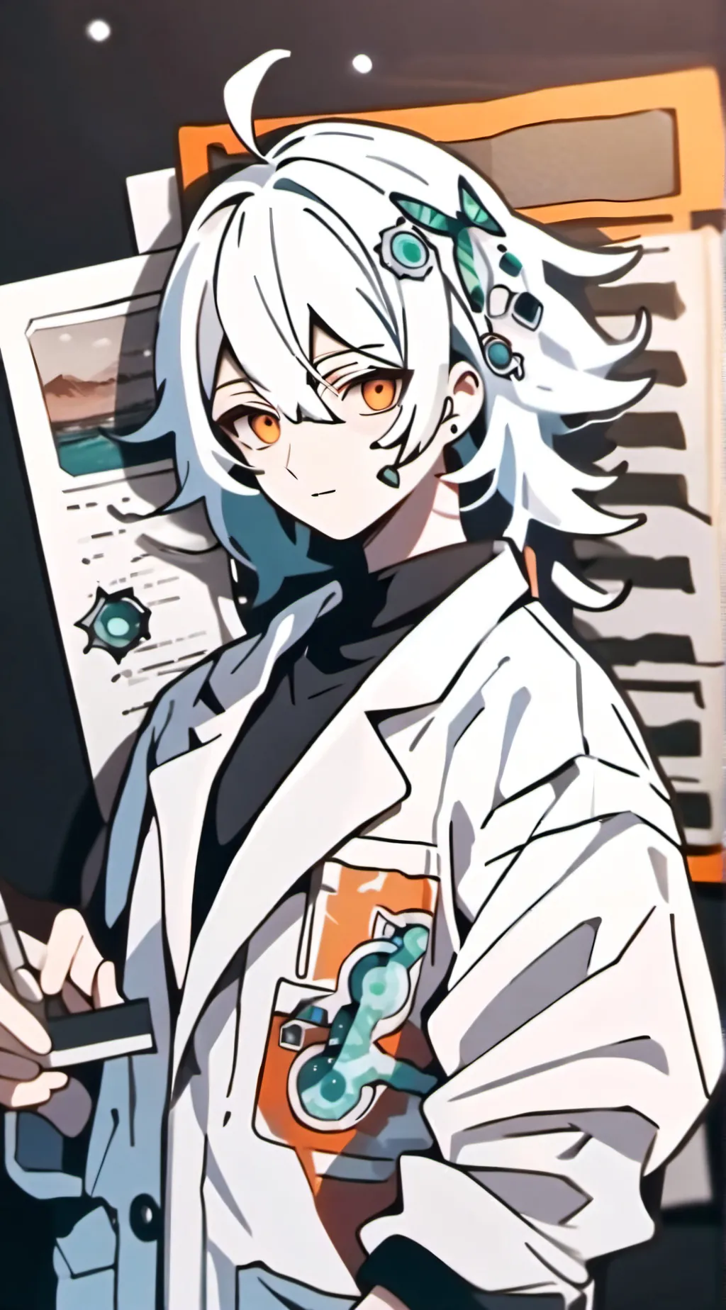 ai character: White Orange Teal background