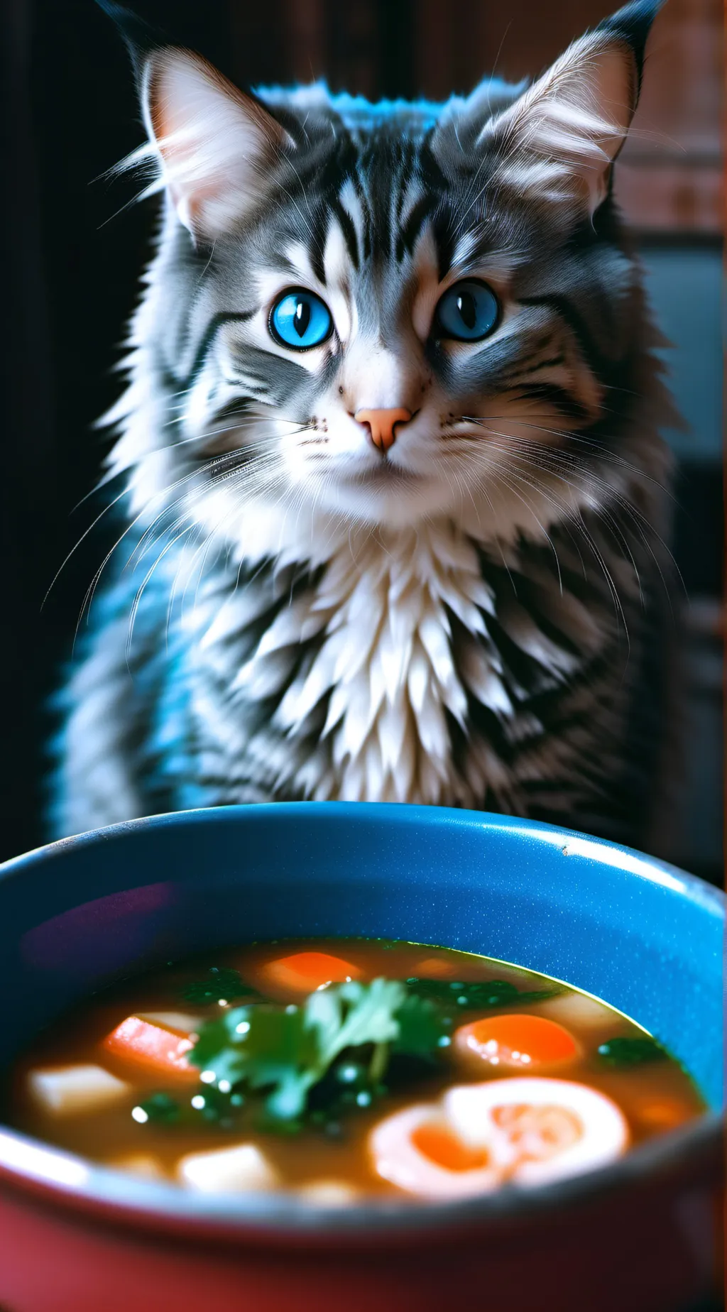 ai character: omg cat soup why background