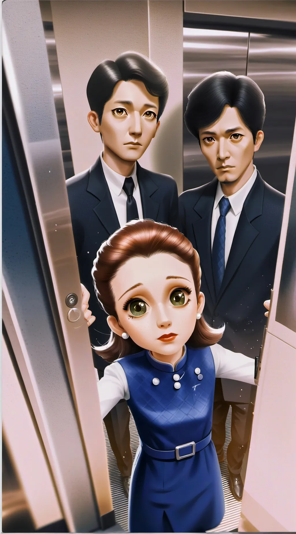ai character: stuck in a elevato background