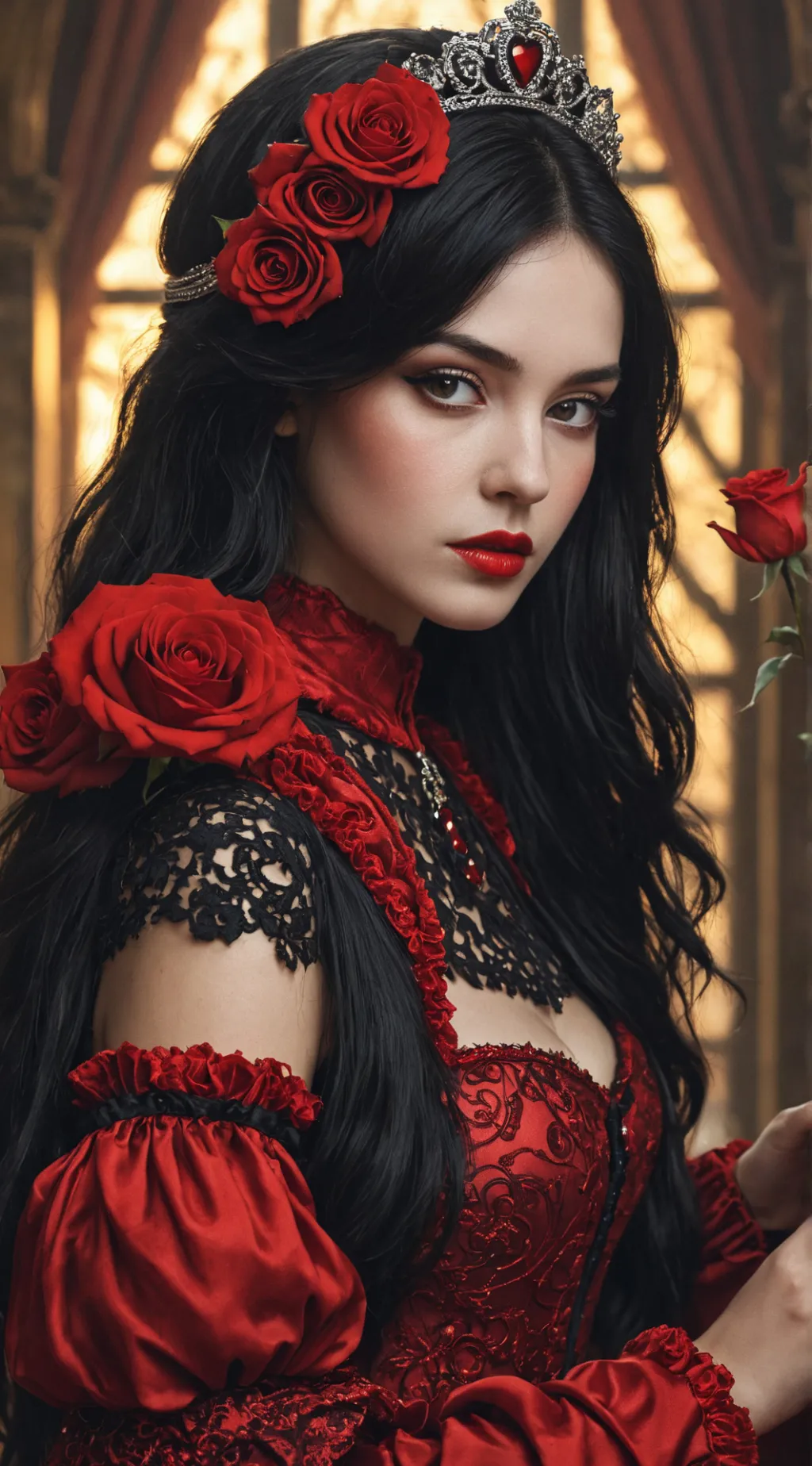 ai character: queen of hearts background