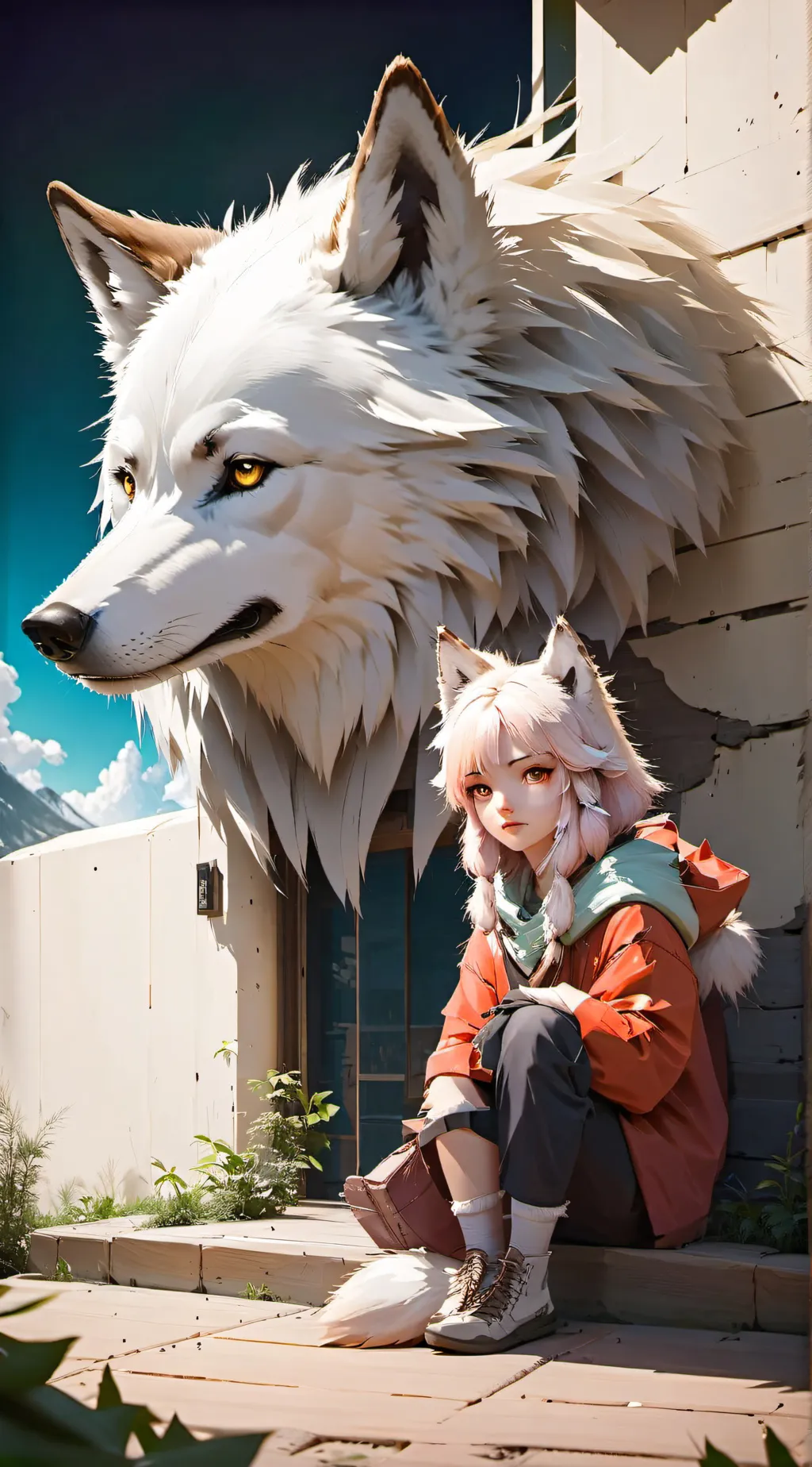 ai character: Wolf girl background