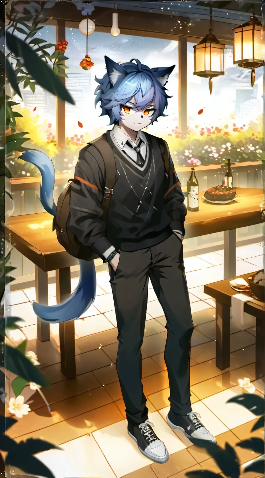 ai character: blue kit boy background