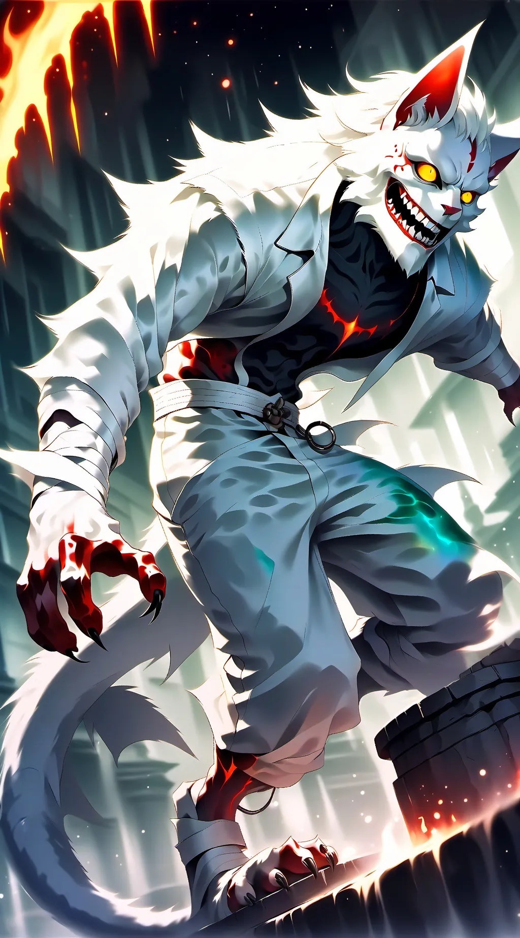 ai character: White cartoon cat background