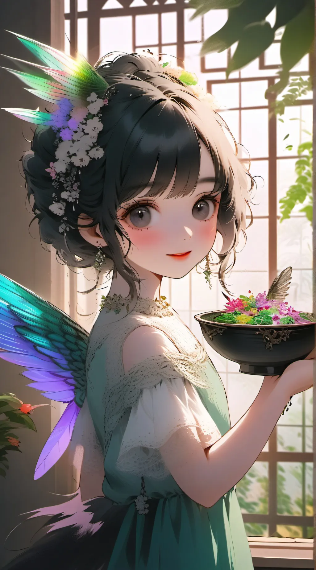 ai character: Twinkletail the Hummingbird Spirit background