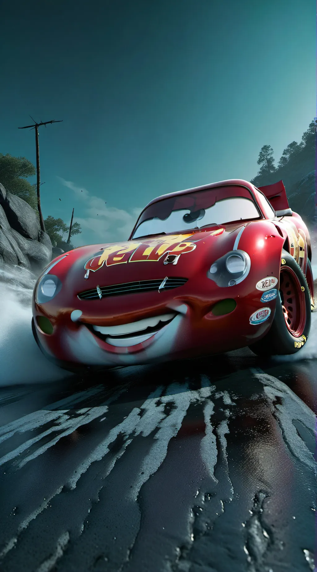 ai character: rayo McQueen  background