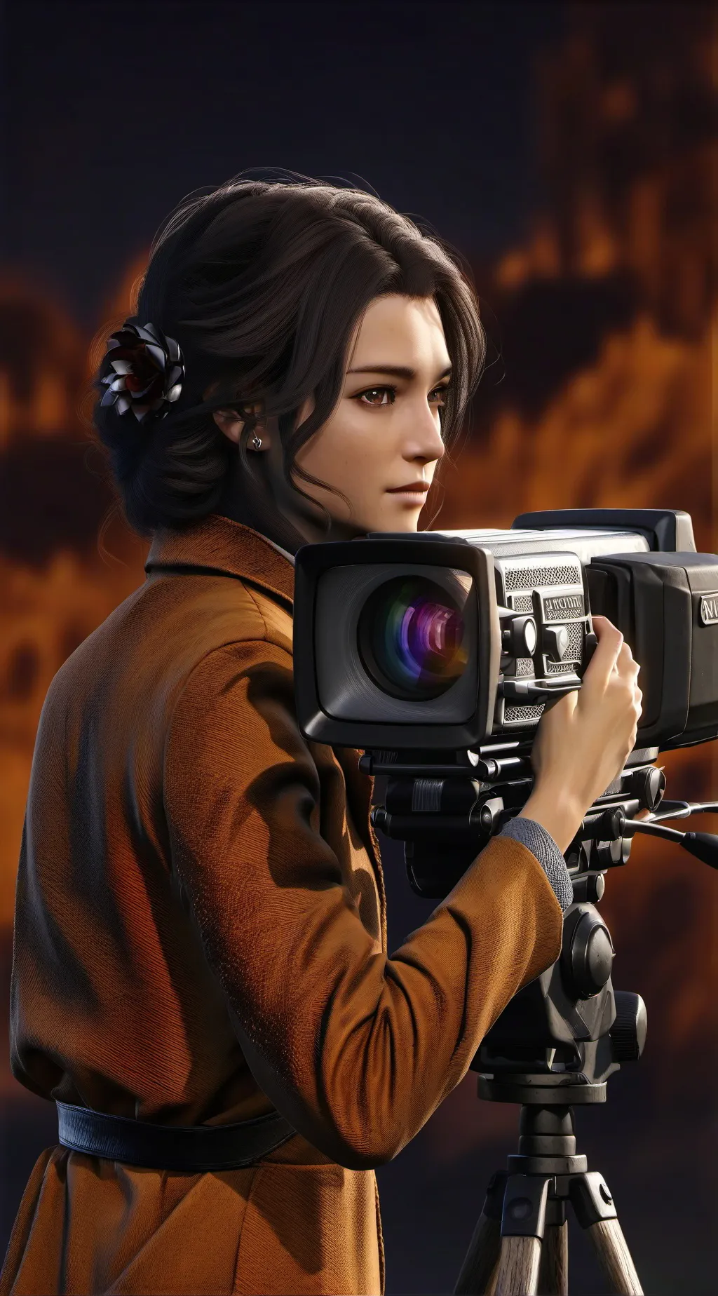 ai character: Tv woman X brown background