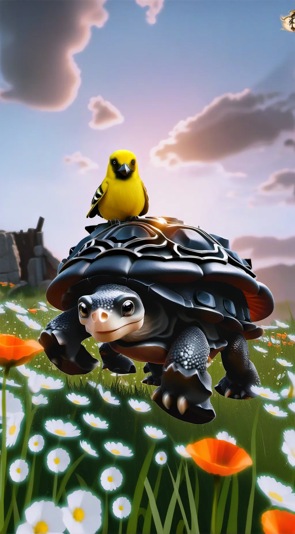 ai character: Turtel and bird background