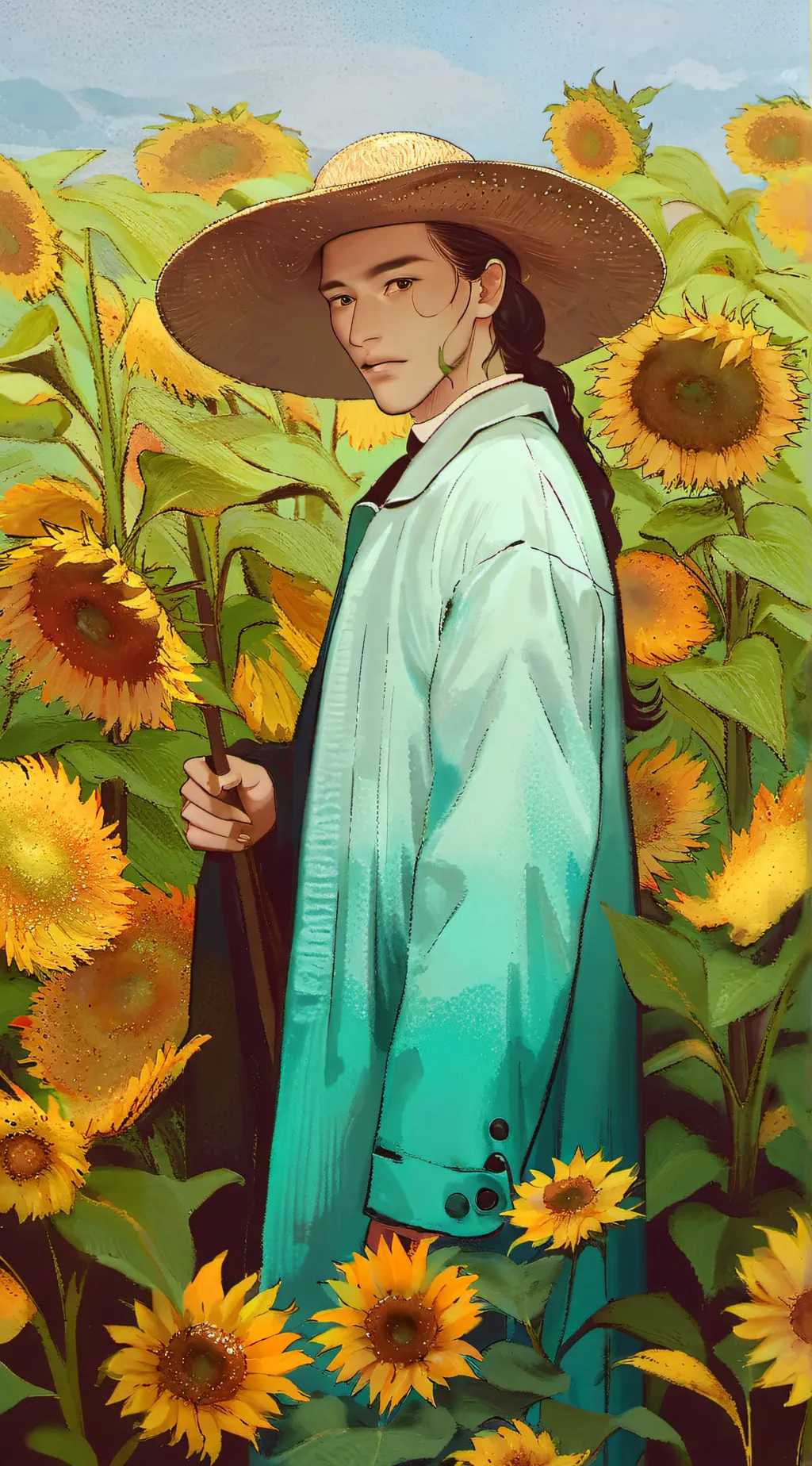 ai character: sunflower farmer background