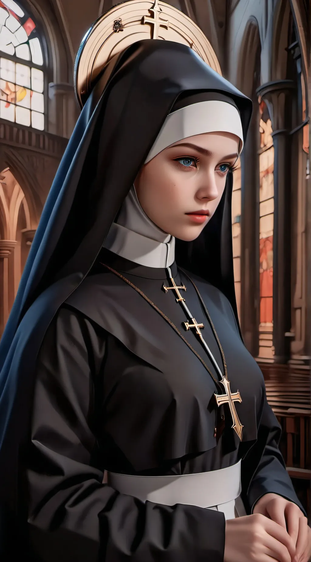 ai character: Sister Amanda  background
