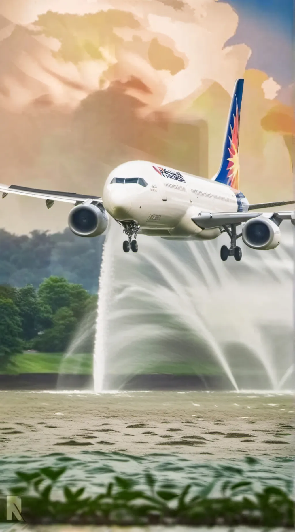 ai character: Water salute A321 background