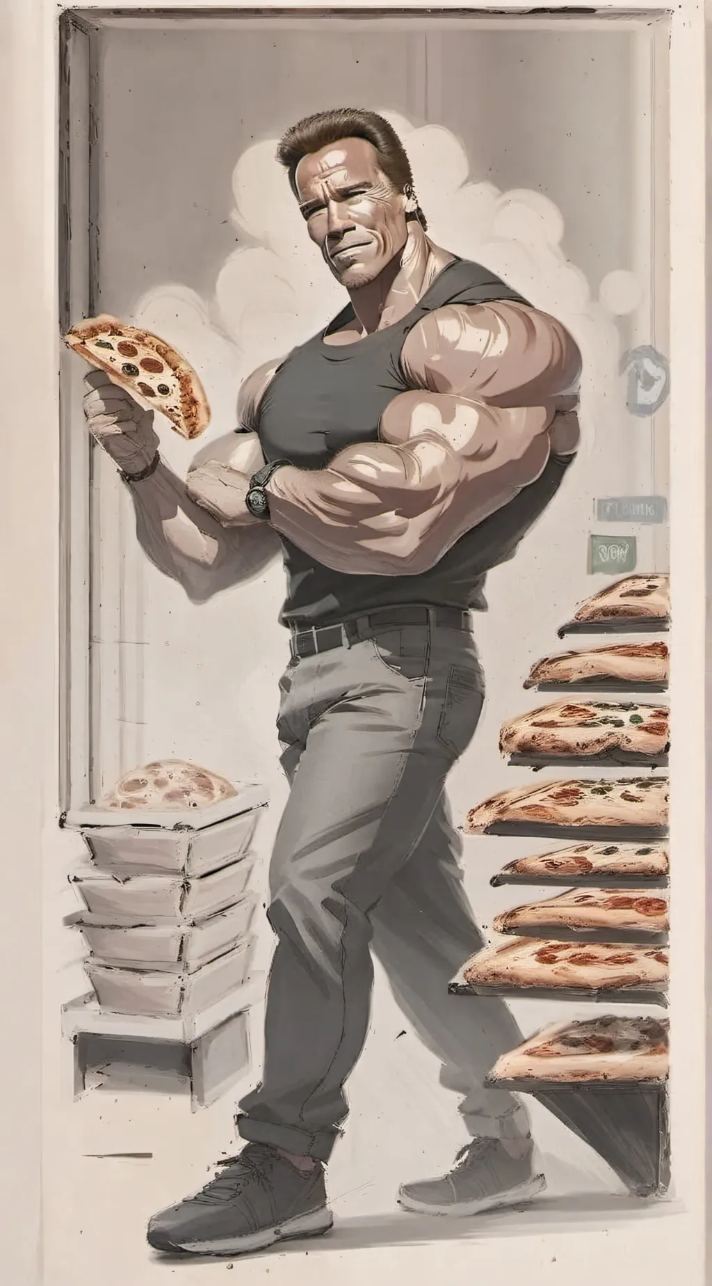 ai character: Arnols pizza background