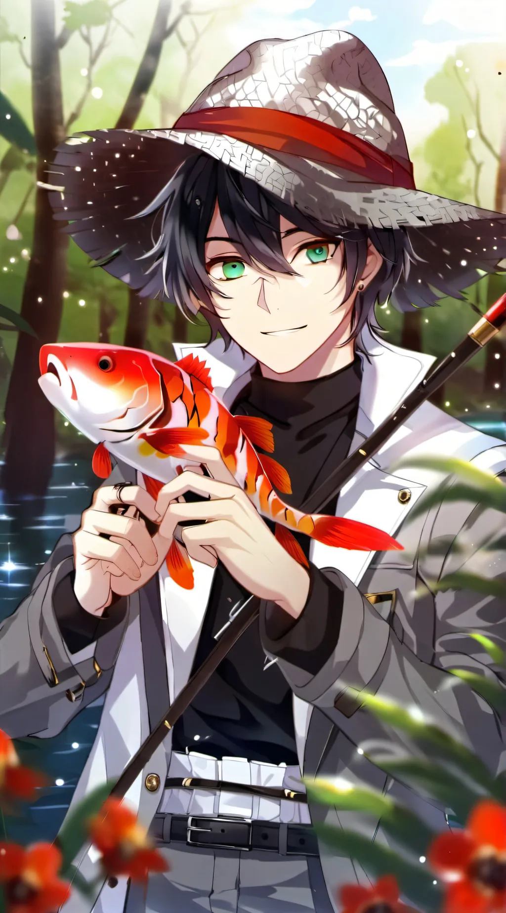 ai character: Going fishing background