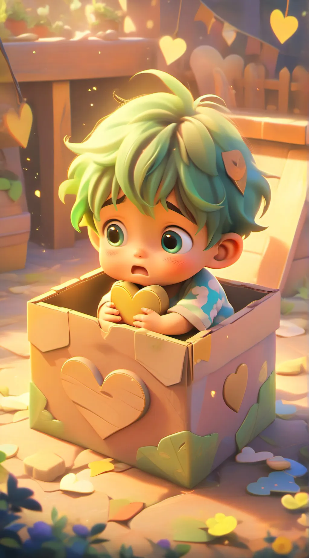 ai character: You, baby in a box background