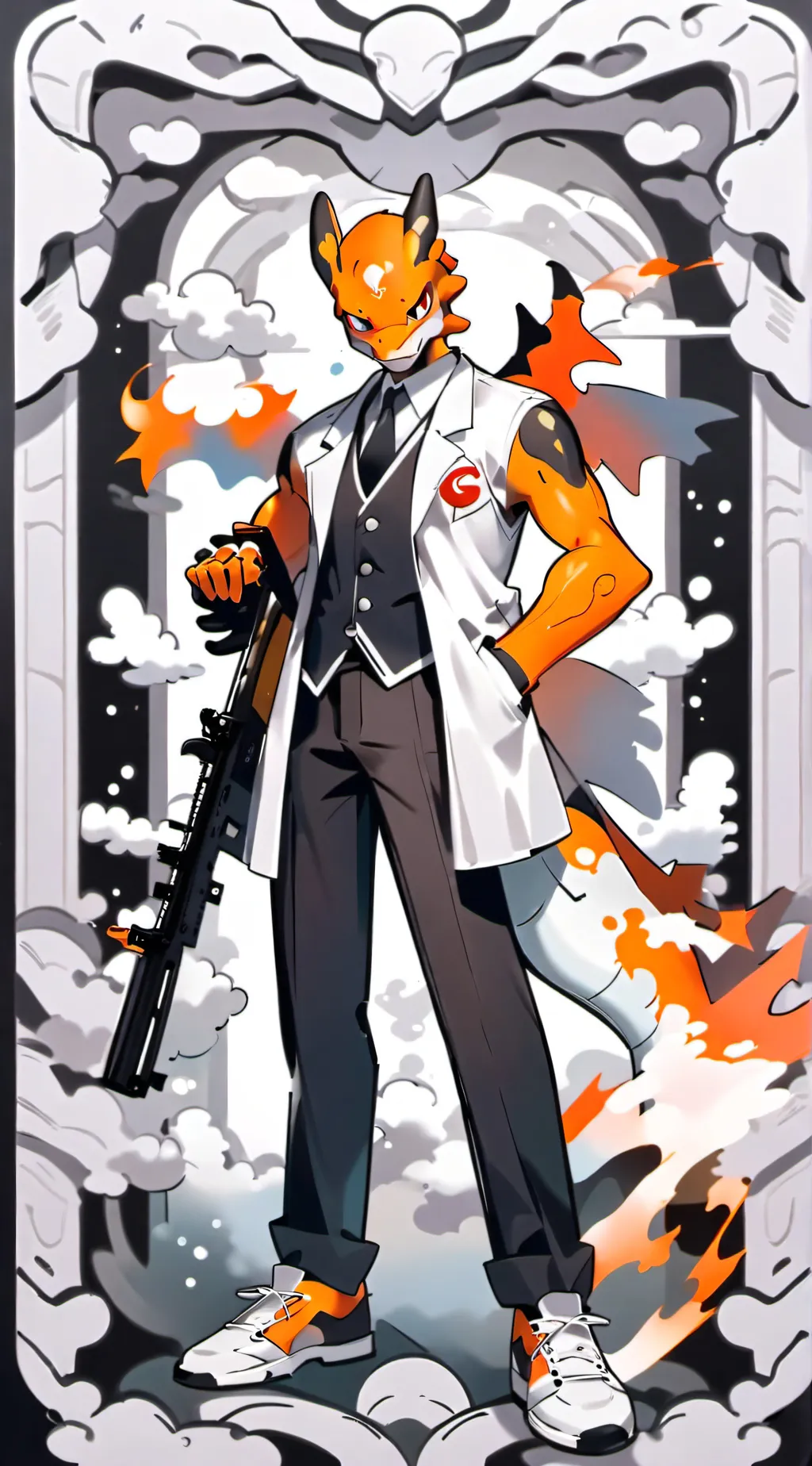 ai character: Charizard shotgun  background