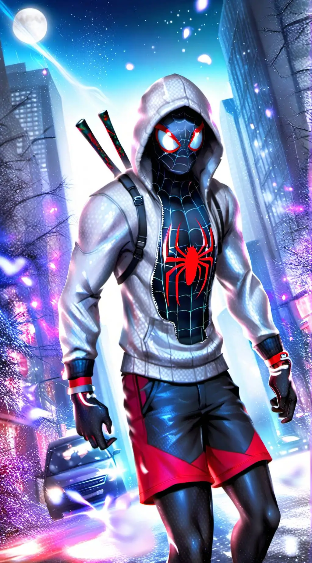 ai character: MilesMoralesshorts background
