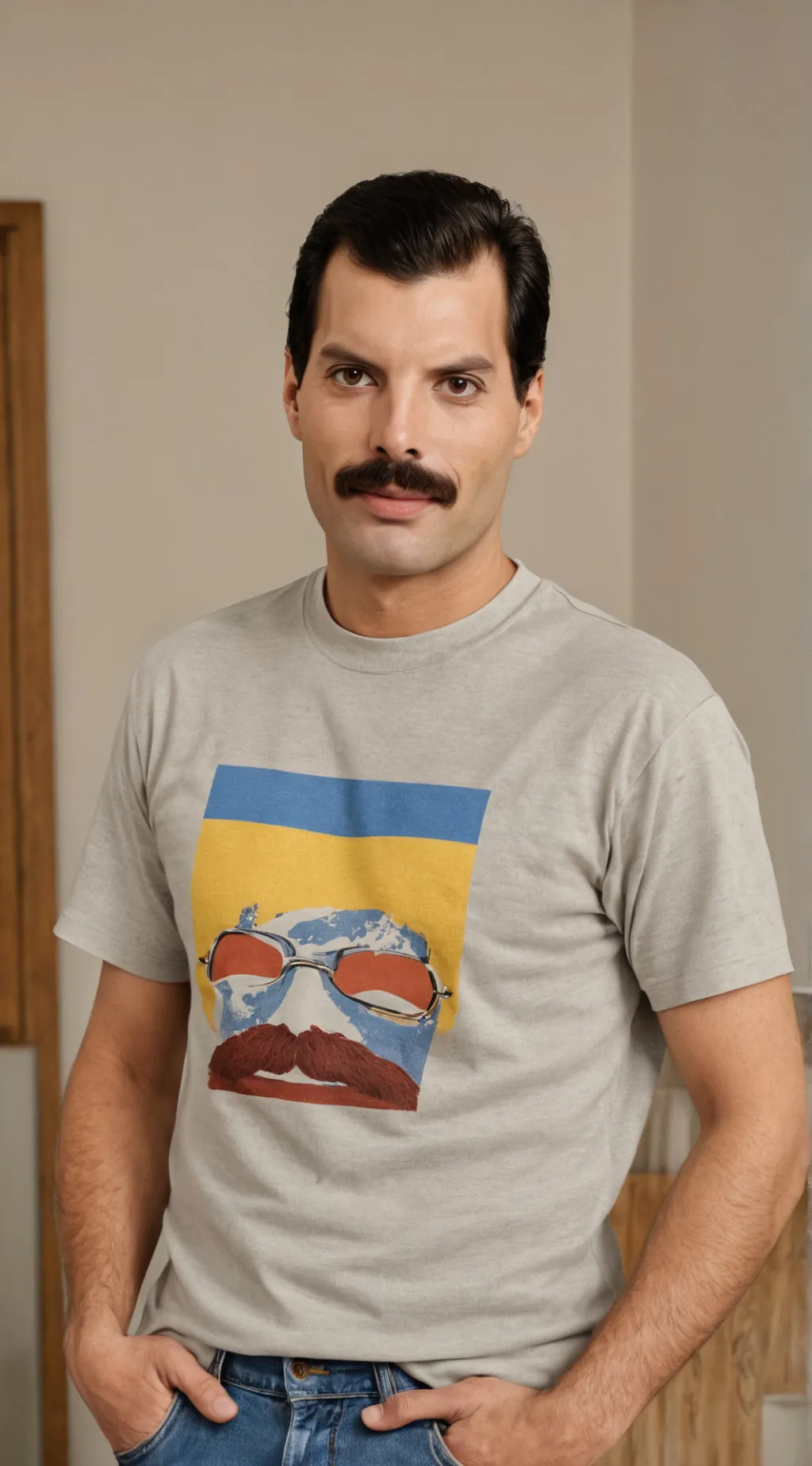 ai character: Freddie Mercury  background