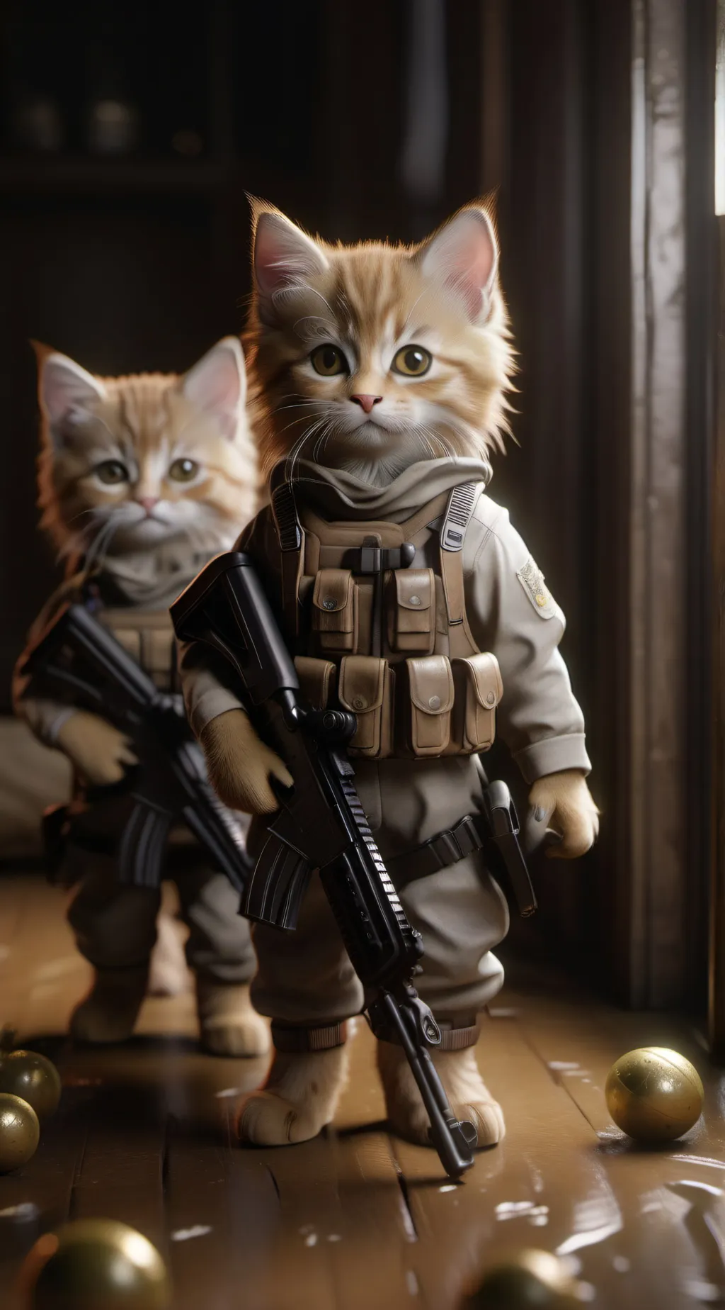 ai character: kitten military  background