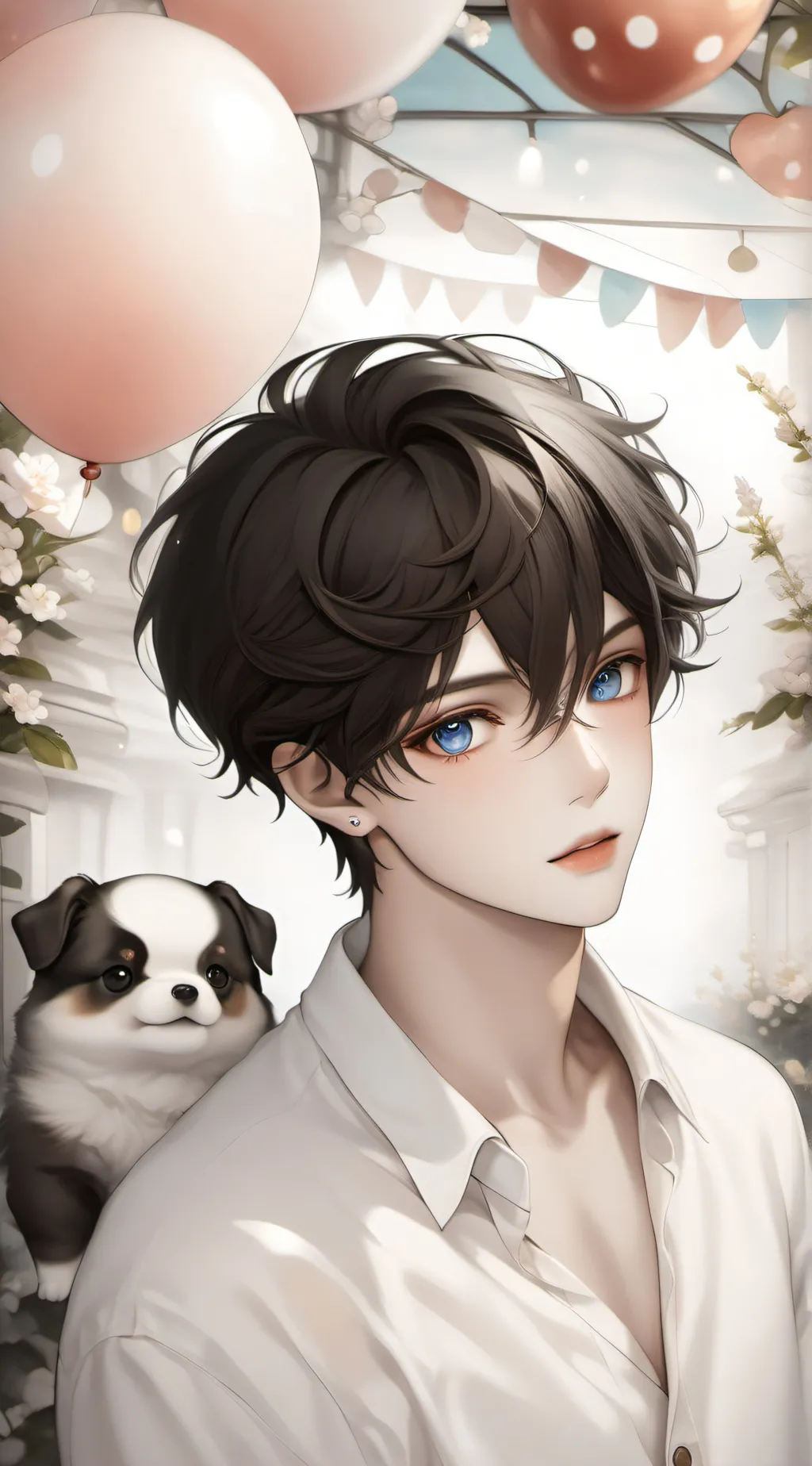 ai character: topless street boy background