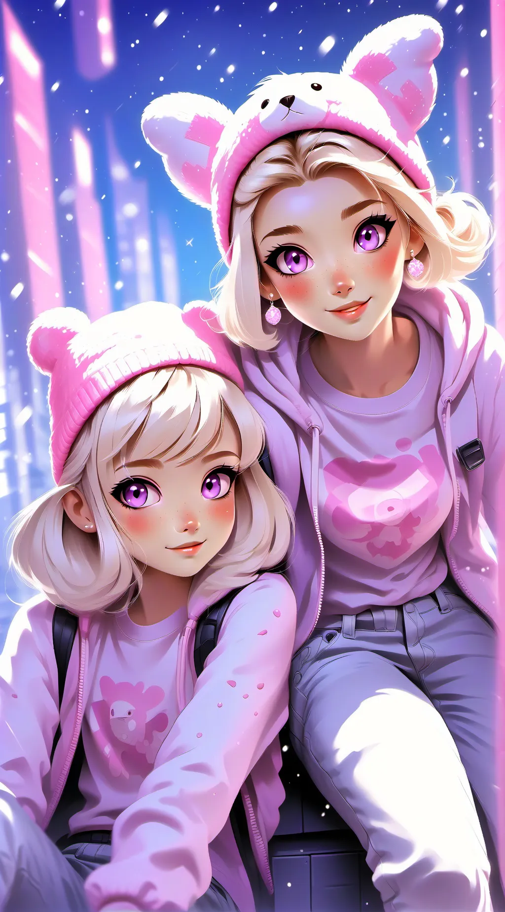 ai character: Sara und mia Hase  background