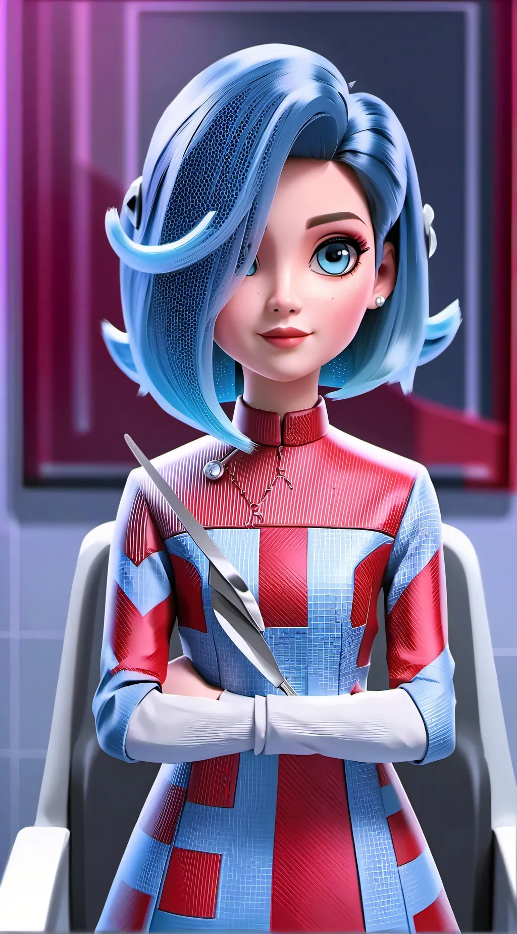 ai character: Barber girl  background