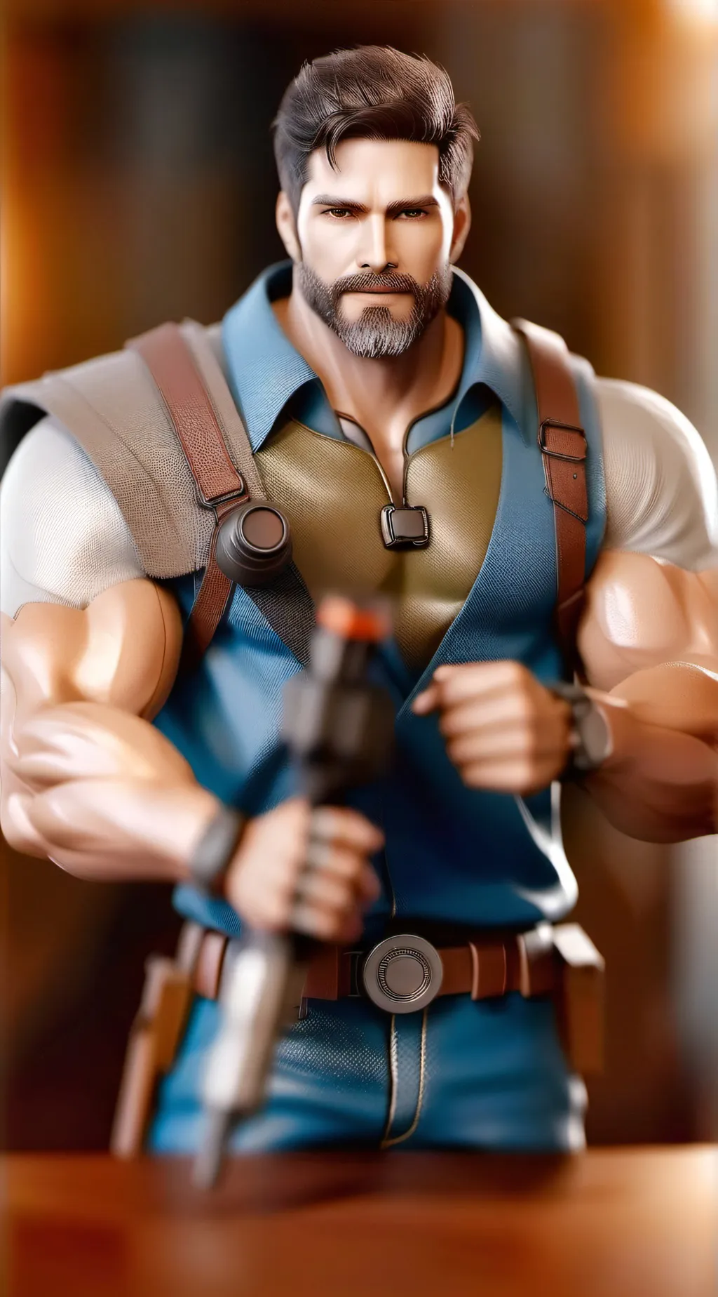 ai character: titan drill man  background