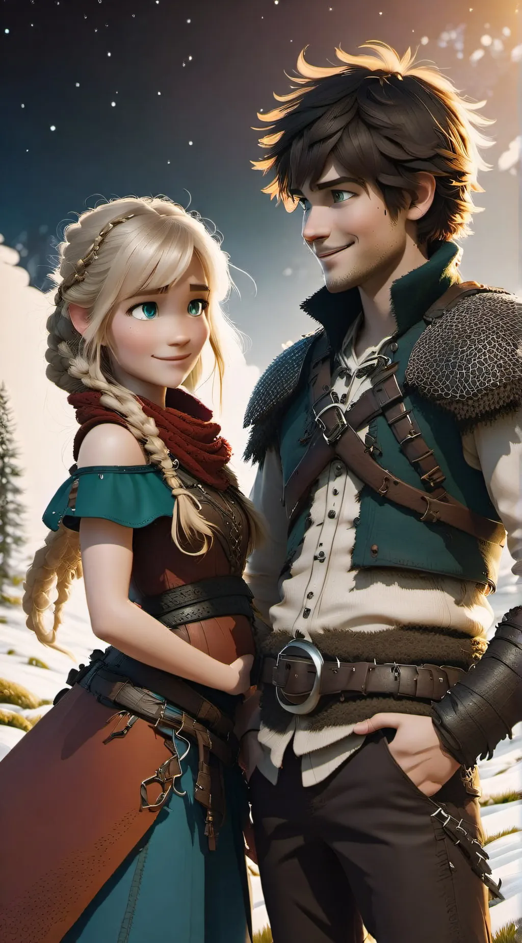 ai character: Hiccup and Astrid  background