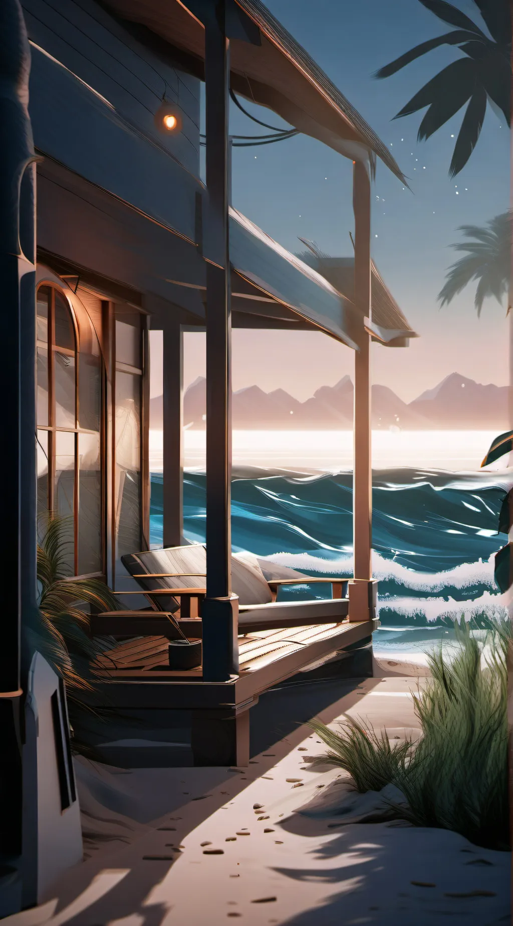 ai character: JJK beach vacation background