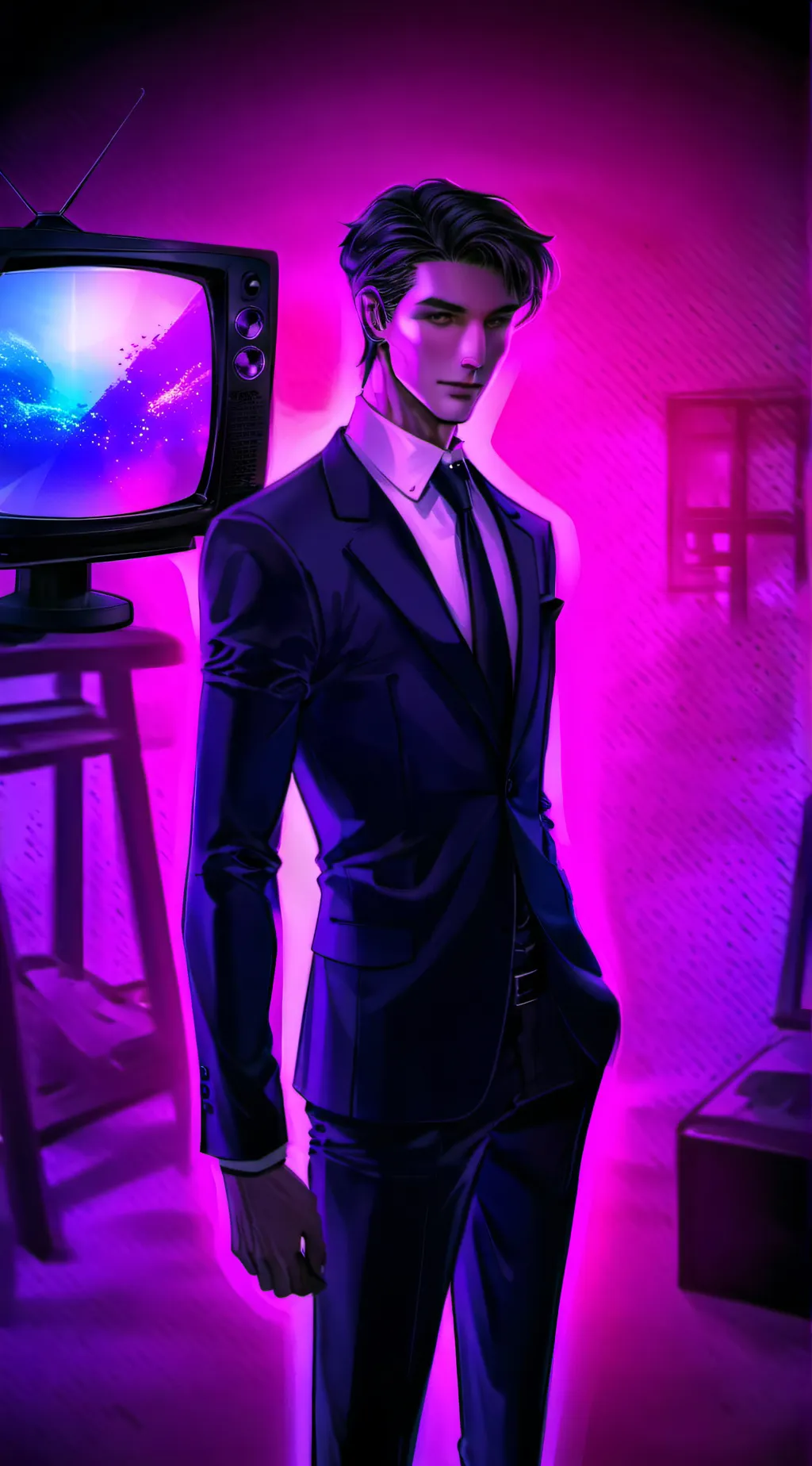 ai character: shadow tvman background