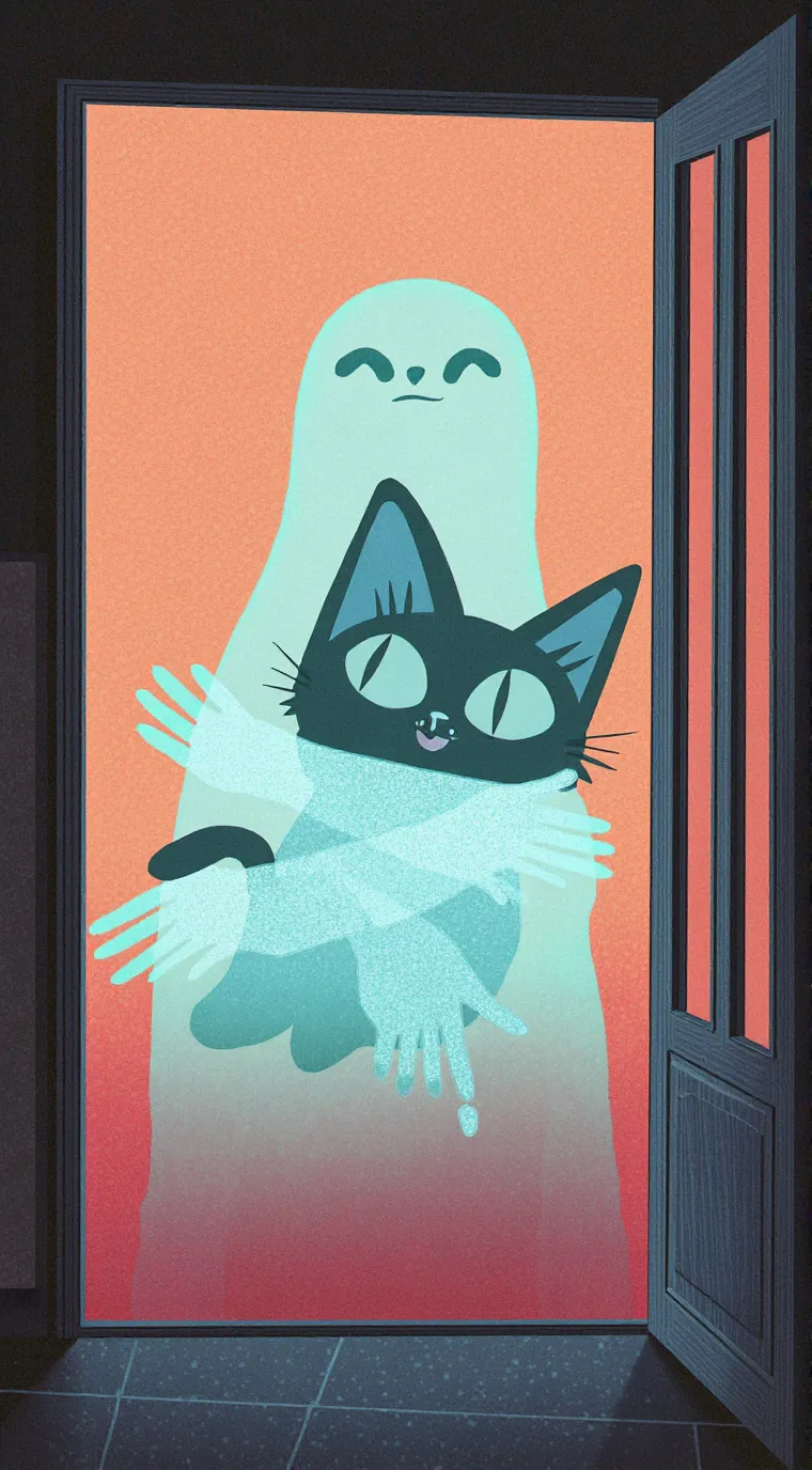 ai character: gohst and cat background