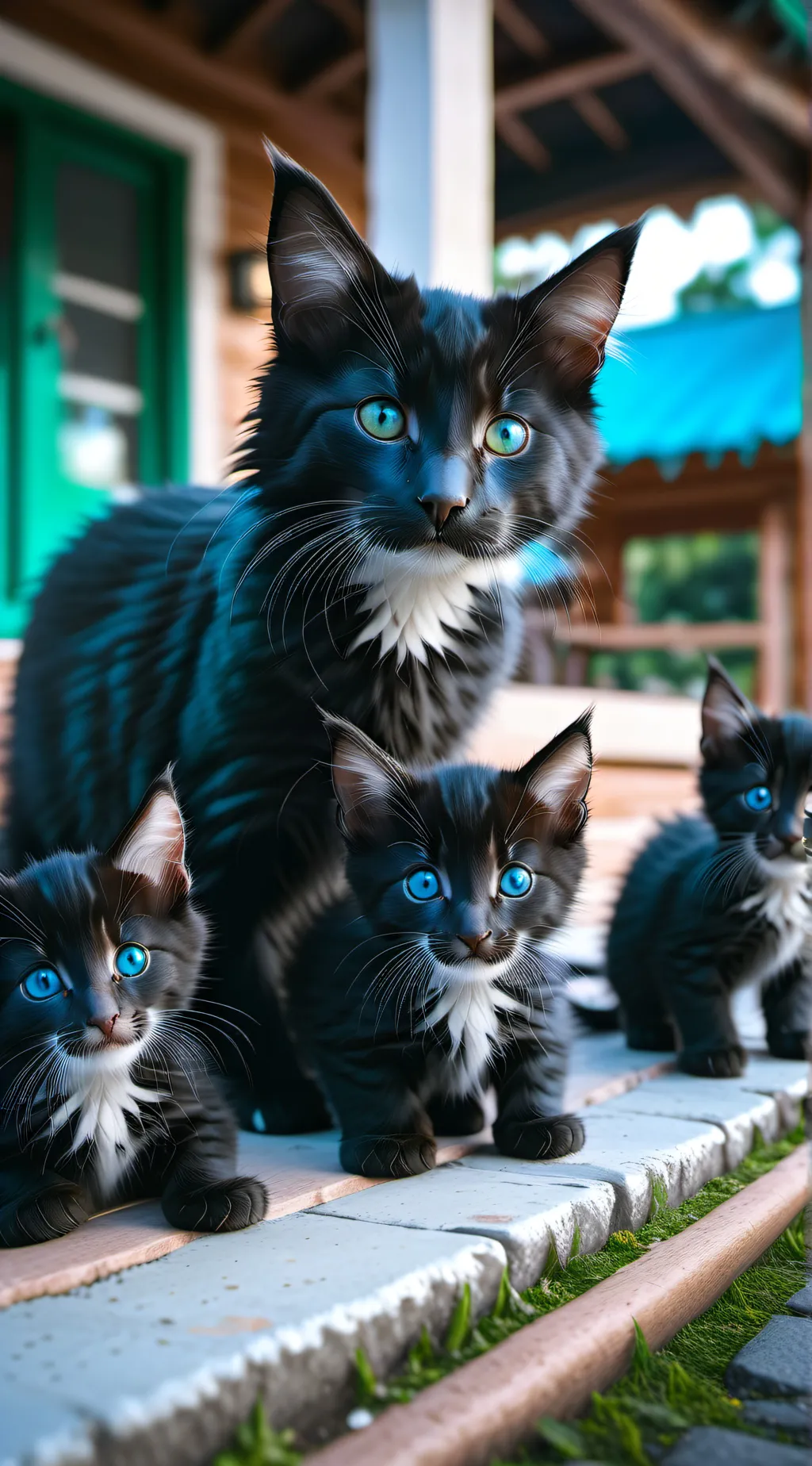 ai character: 3 black kittens background