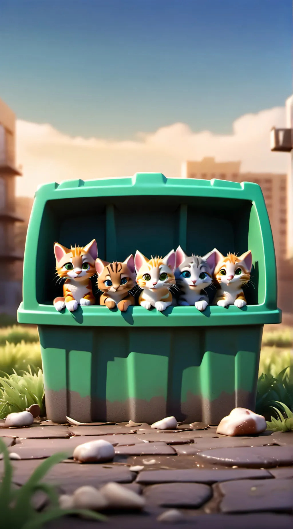 ai character: abandoned kittens  background