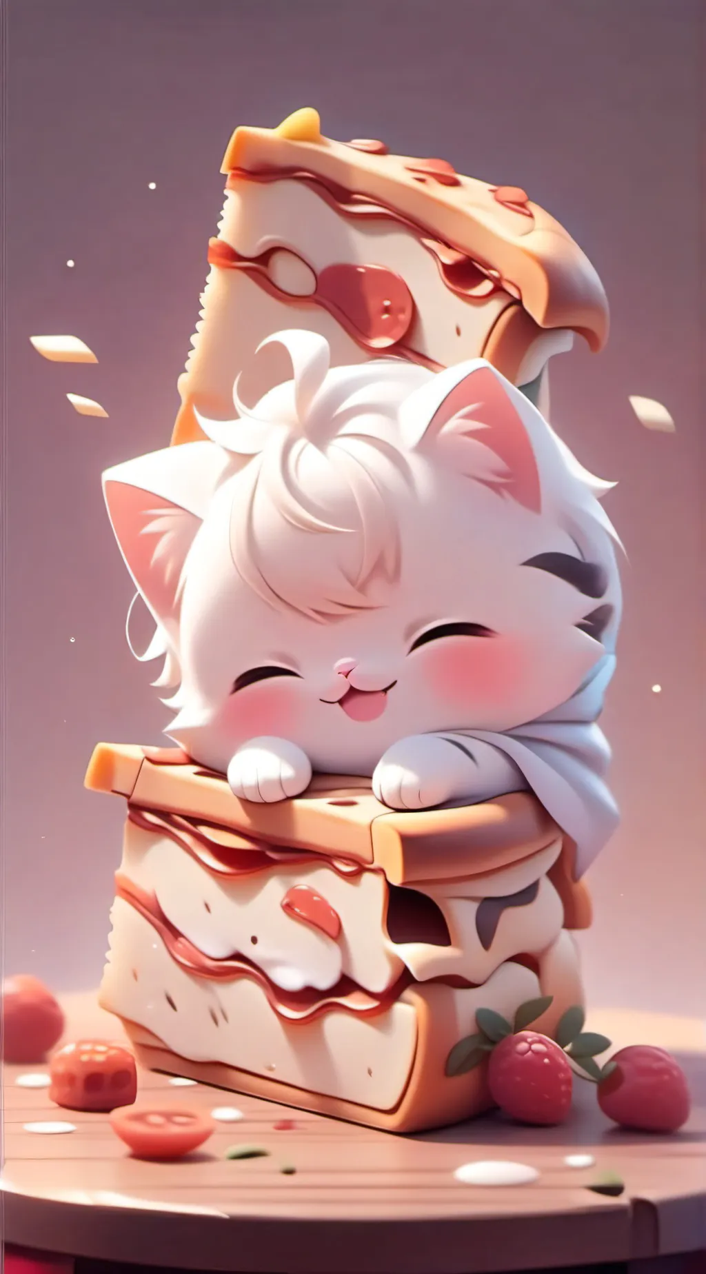 ai character: kitten on a pizza background