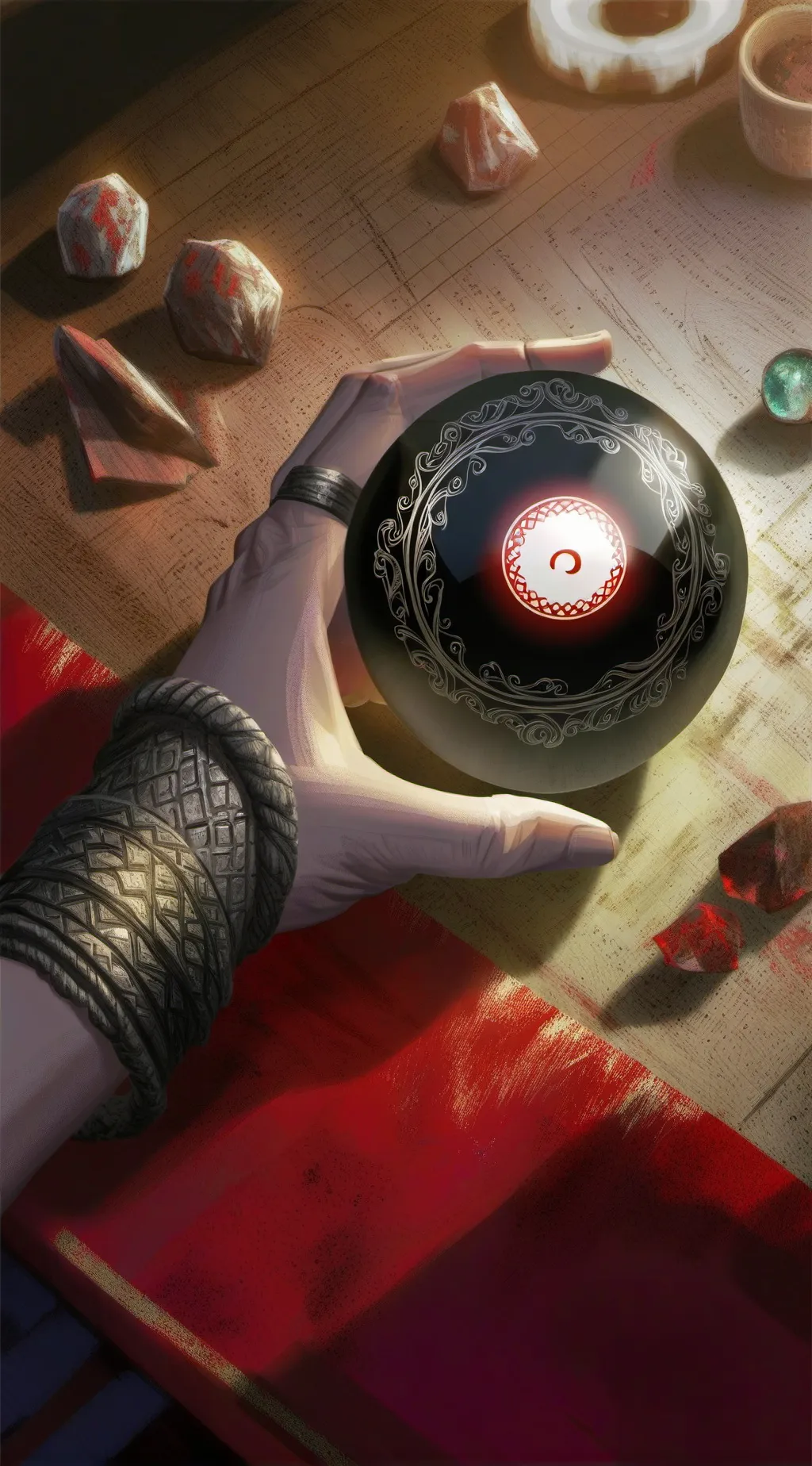ai character: MAGIC EIGHT BALL. background