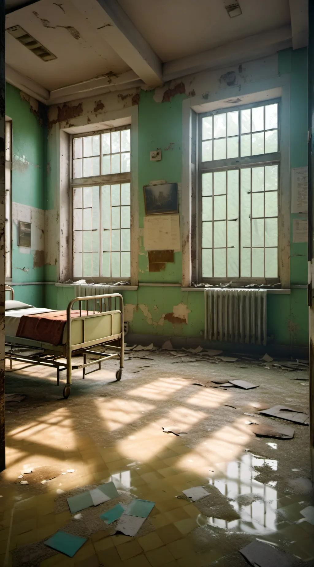 ai character: Abandoned hospital background