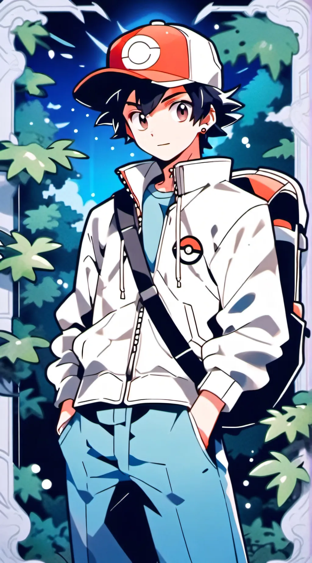 ai character: ash et pikachu  background