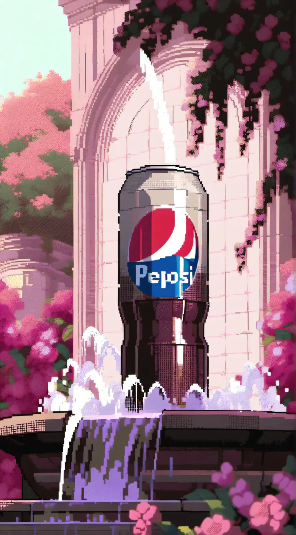 ai character: The Pepsi fountain background