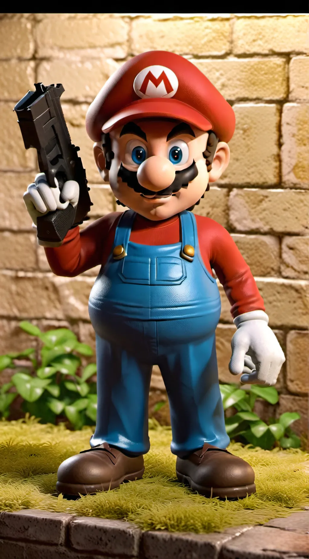 ai character: Mario with a glock background