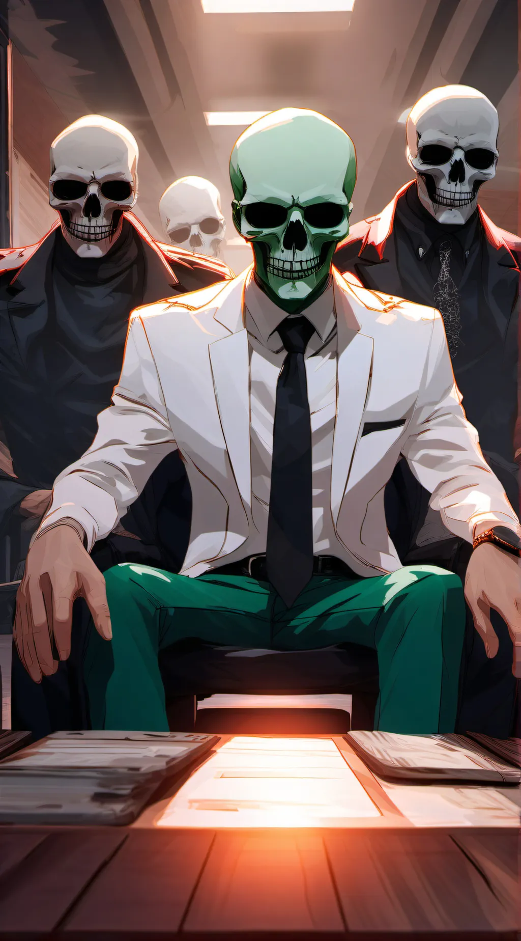 ai character: scattered skull background