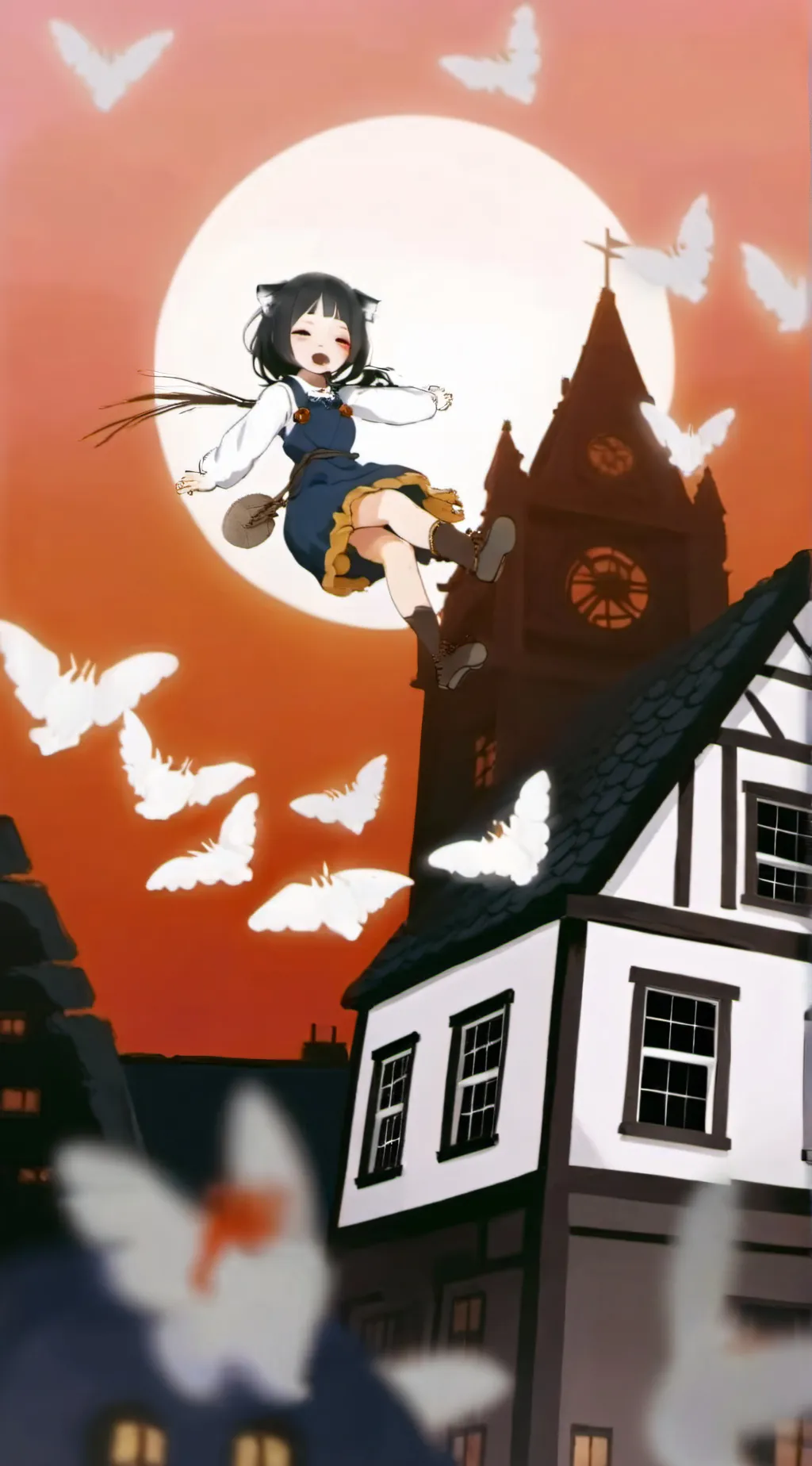ai character: falling cat girl background
