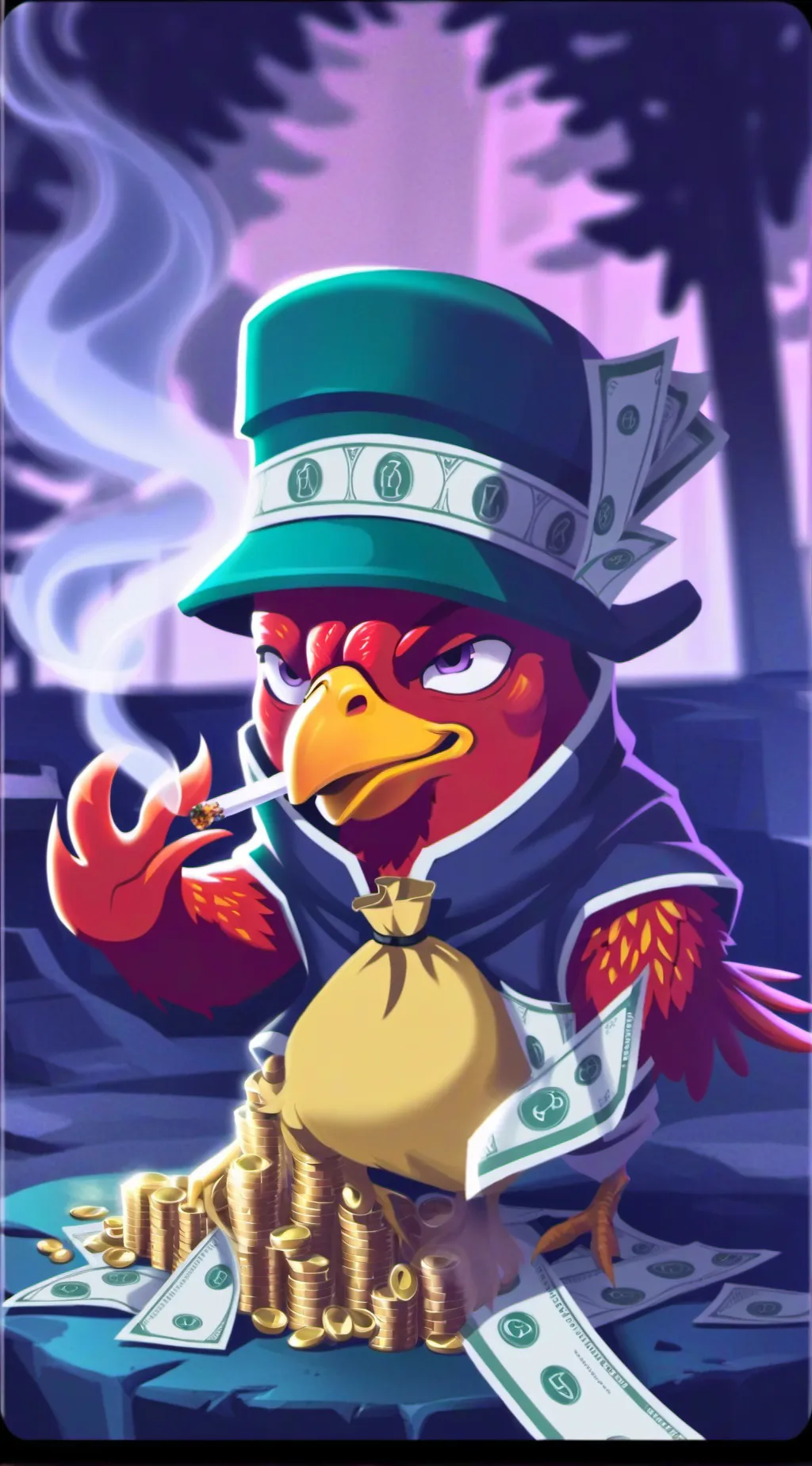 ai character: drugged chicken background